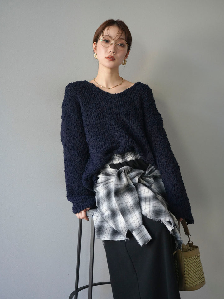 [予約]メランジポコポコニットプルオーバー/navy