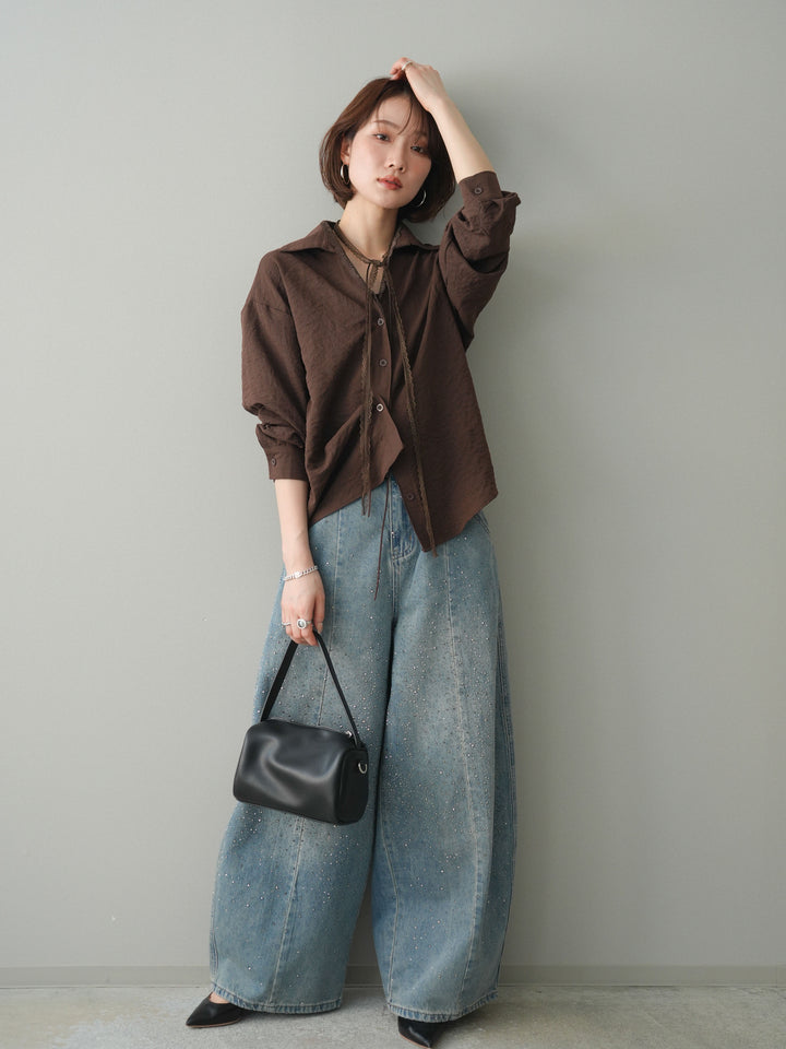 [予約]フロントビジューカーブデニムパンツ/lightblue