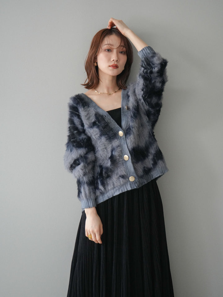 [予約]ニュアンス柄シャギーニットカーディガン/gray