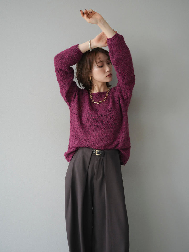 【着回しセット】[SET]求心柄クロップドニットカーディガン+異素材ミックスヤーンニットプルオーバー+ベルトループデザインワイドパンツ(3set)