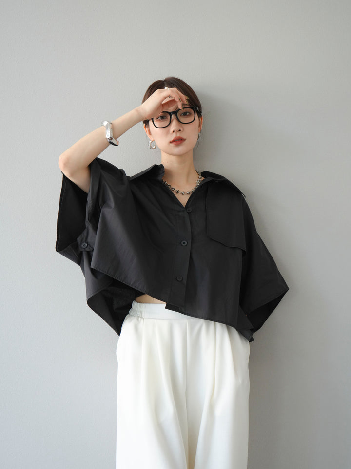 [SET]ポンチョショートシャツ+リネンライクイージーワイドパンツ(2set)