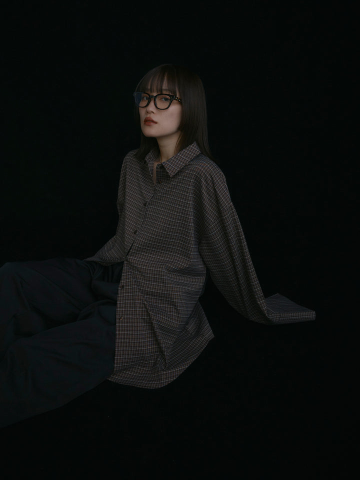 【Allure】[SET]チェックBIGカフスオーバーシャツ+タフタワイドカーブパンツ(2set)