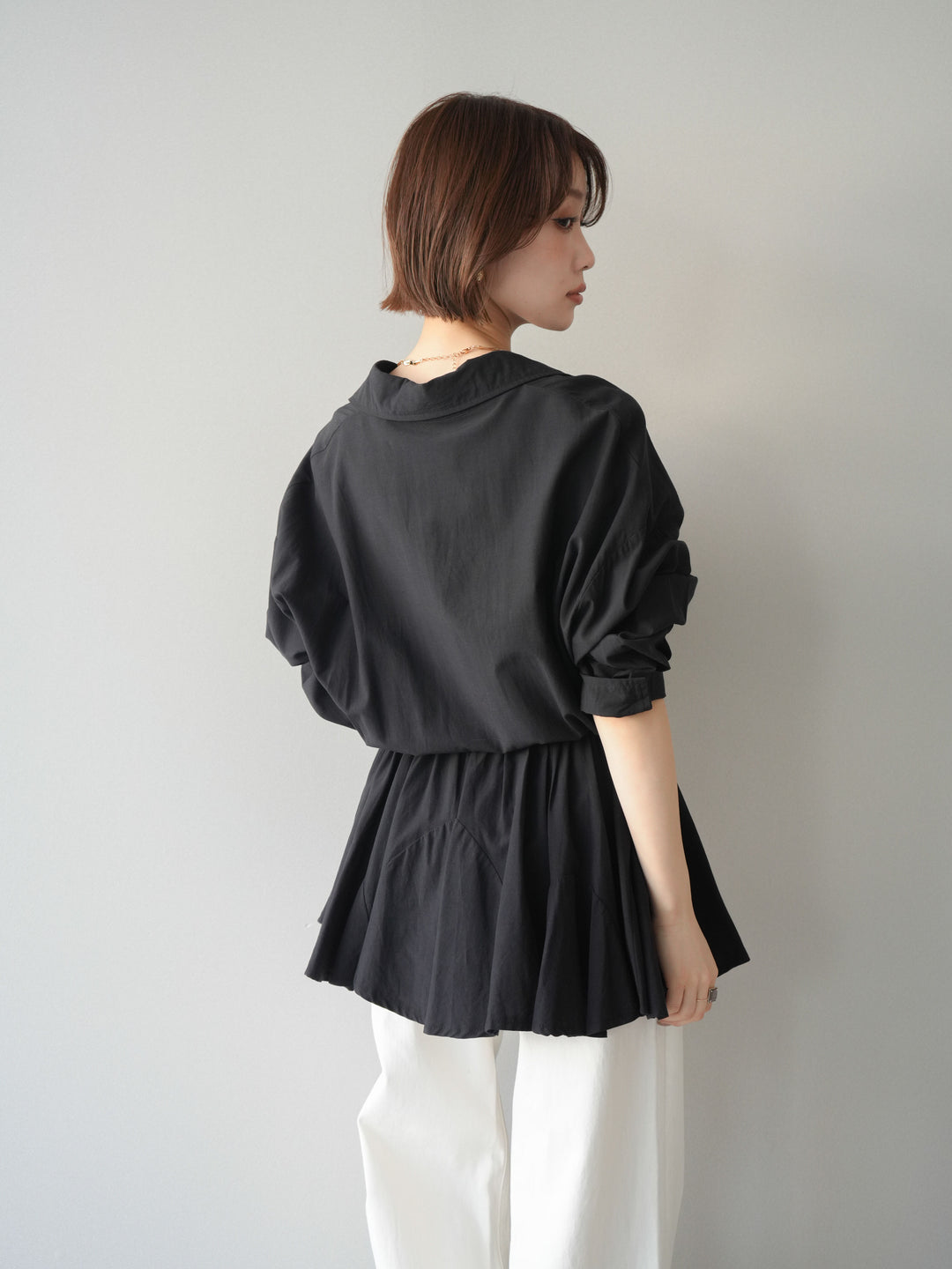 [予約]ベルト付フレアシャツミニワンピース/black
