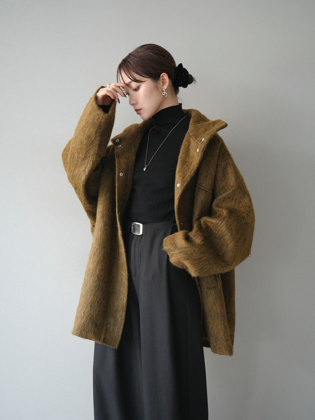 [予約]スタンドカラーシャギーコート/mustard