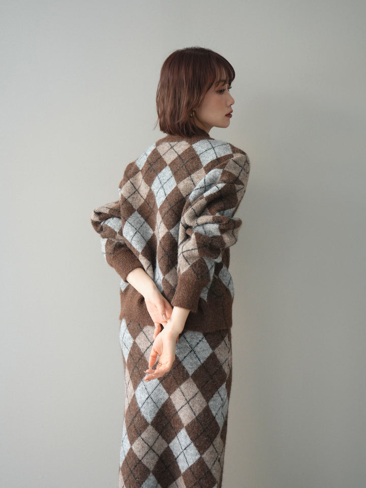 [SET]アーガイルニットプルオーバー&ロングスカートSET UP(2set)