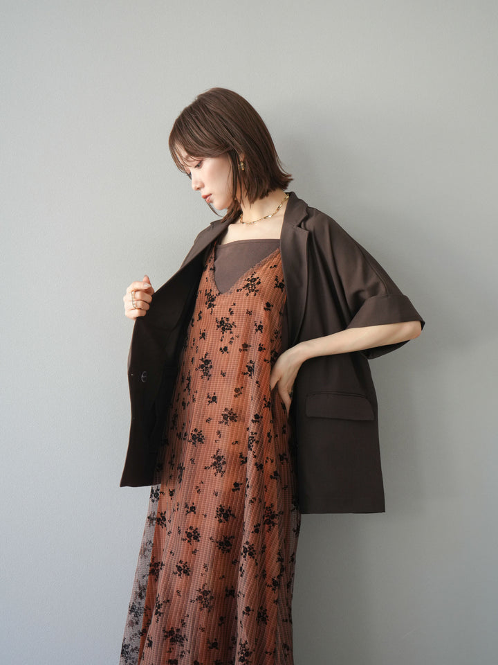 [套裝] 植絨薄紗層疊天鵝絨吊帶連身裙 + 金色紐帶半夾克 (2 套)