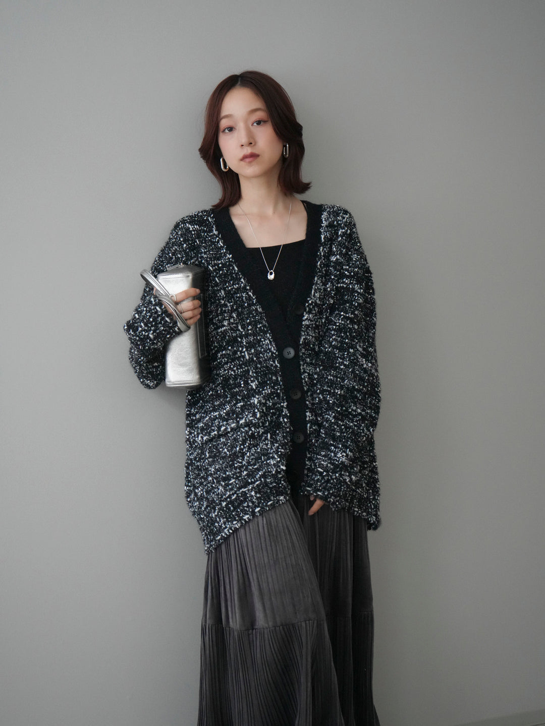 [予約]モールネップニットカーディガン/black