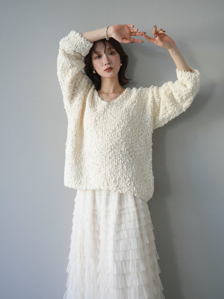 [予約]メランジポコポコニットプルオーバー/ivory