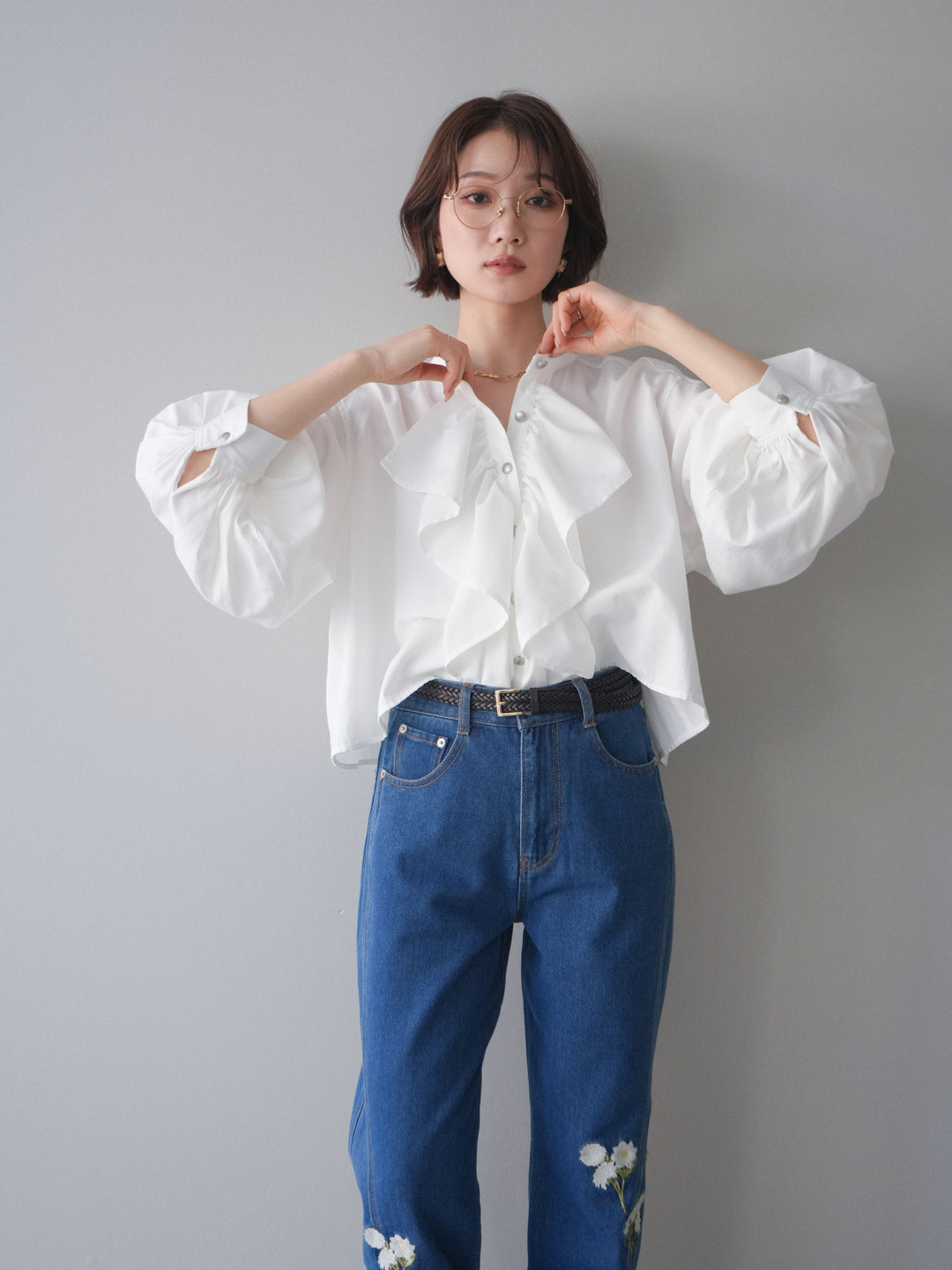 [SET]ラッフルフレアショートブラウス+ラッフルフレアショートブラウス(2set)