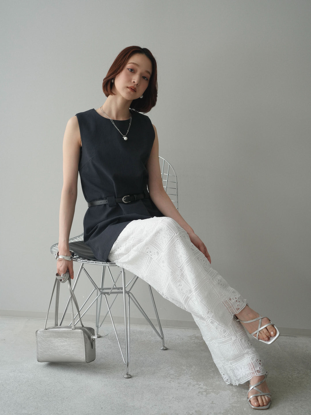 [SET]ベルト付リネンライクノースリチュニック+選べるアクセセット(2set)