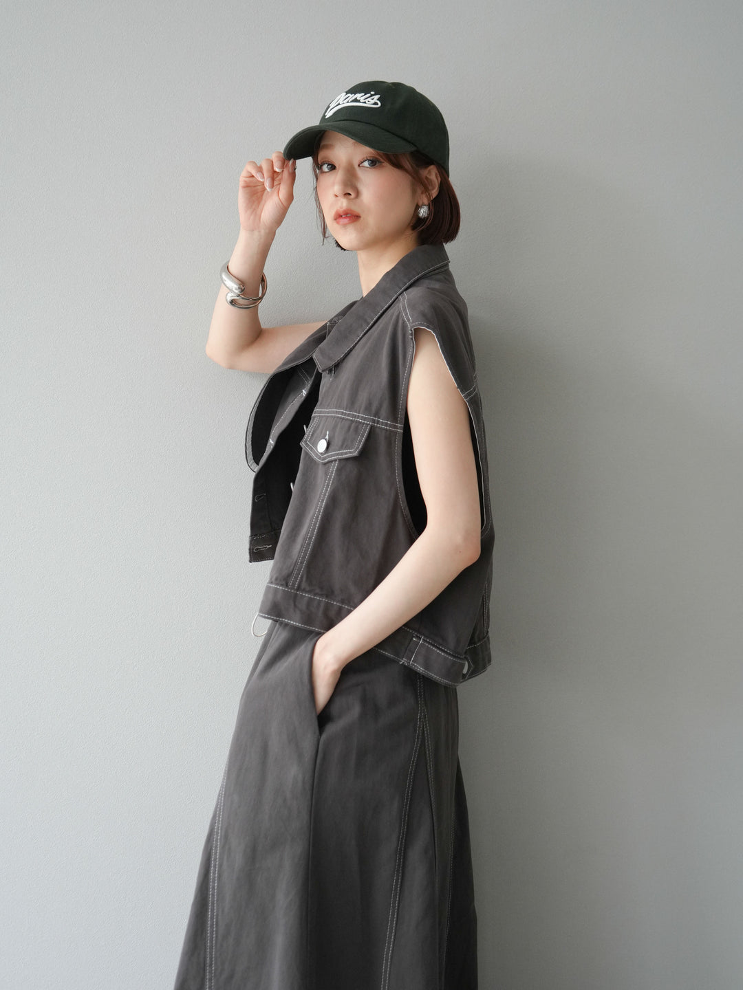 [SET]ステッチコットンツイルベスト＆スカートSET UP(2set)