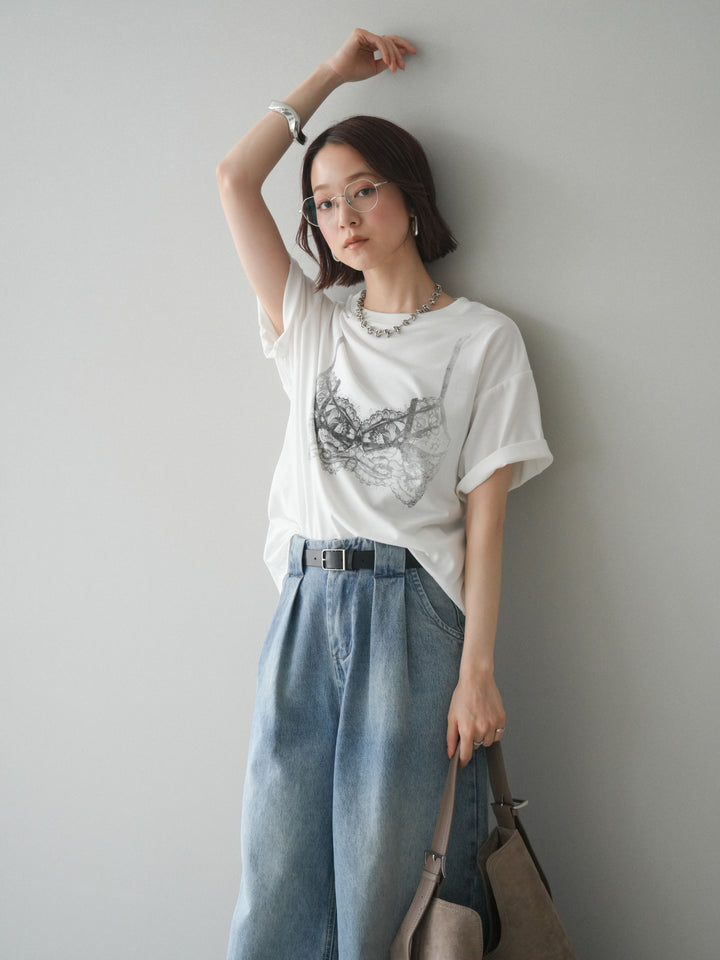 [予約]レースモチーフプリントTEE/off