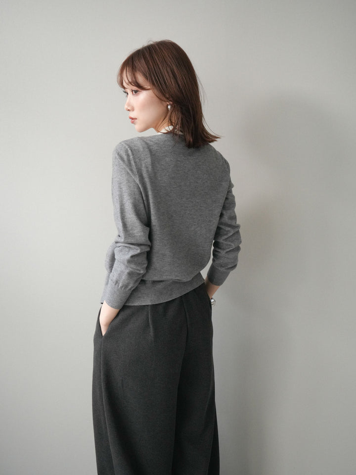 [予約]配色レイヤードフリルデザインニットカーディガン/gray