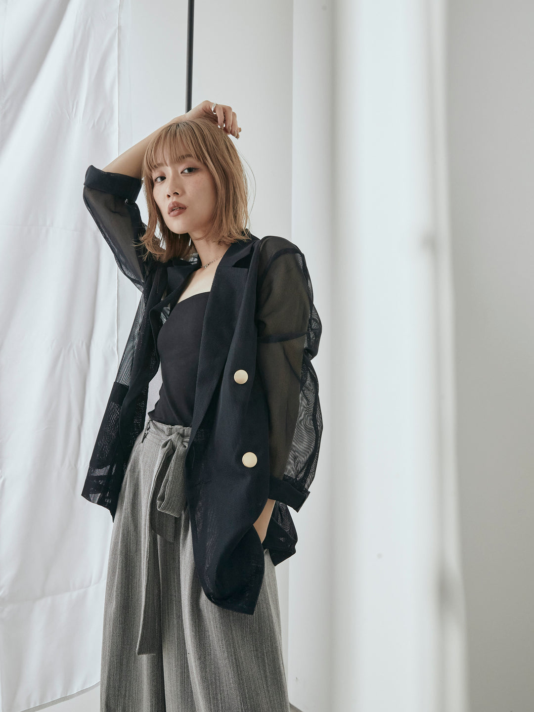 [予約]メッシュテーラードジャケット/ネイビー