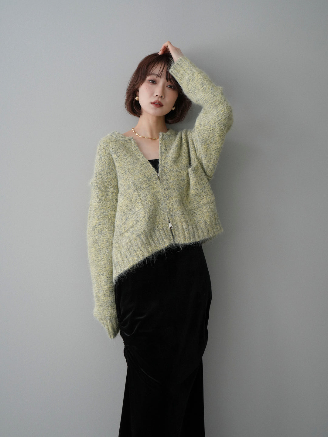 [SET]ミックスヤーンダブルZIPニットカーディガン+ミックスヤーンダブルZIPニットカーディガン(2set)