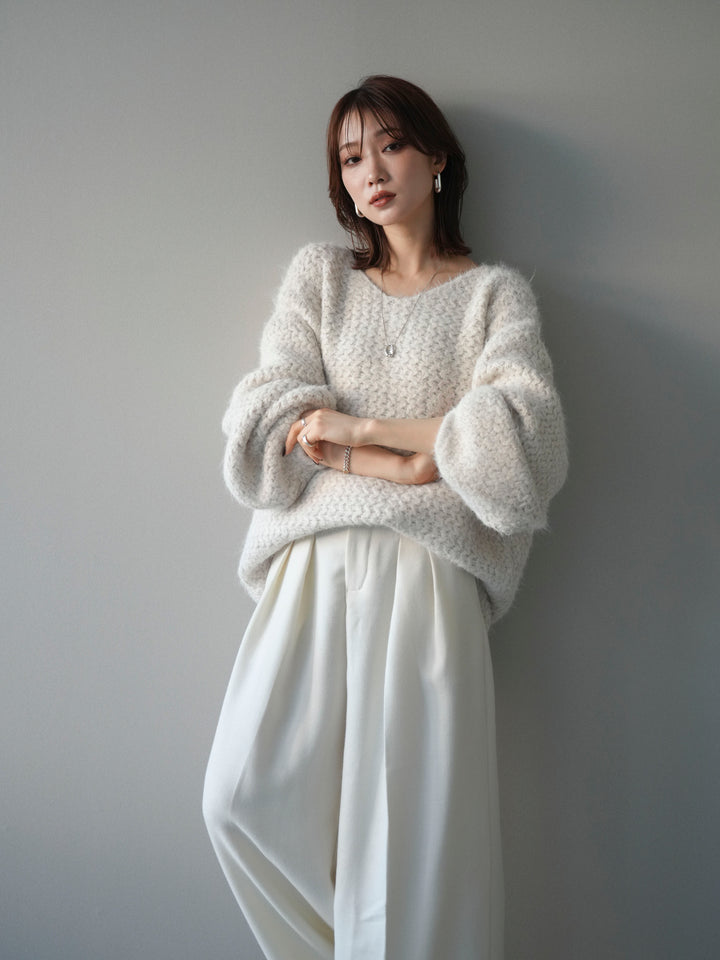 [予約]ウールタッチラメミックスヤーンVネックニットプルオーバー/ivory