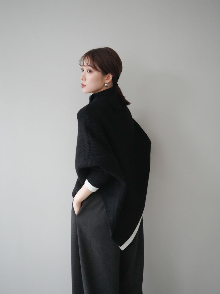 [予約]配色アシンメトリードルマンニットプルオーバー/black