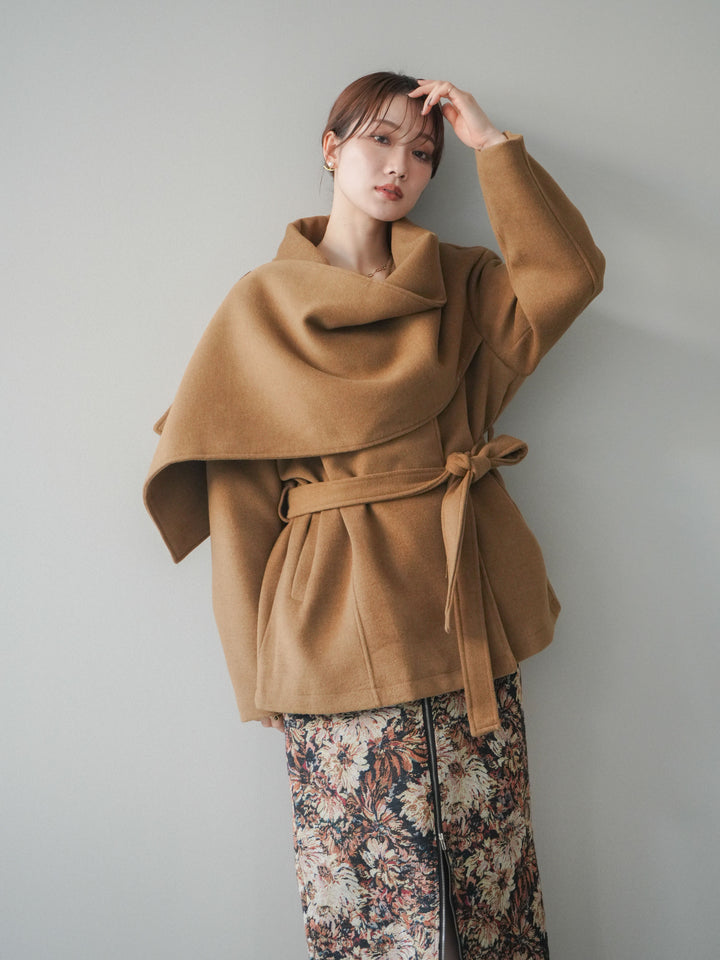 [予約]ストールデザインショートコート/camel