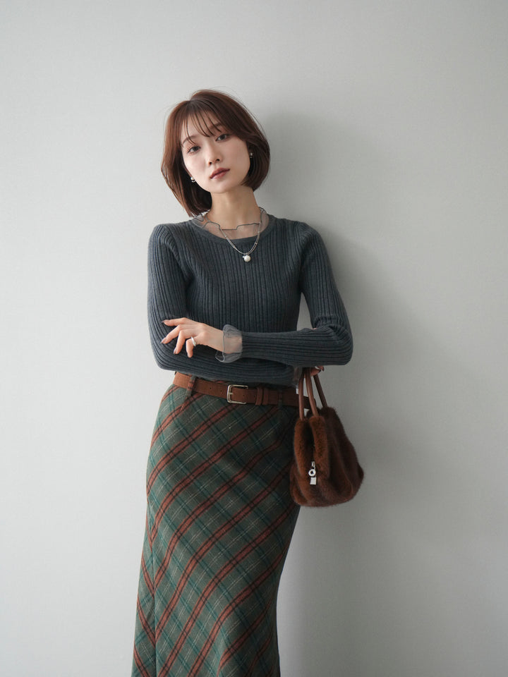 [SET]チュールドッキングリブニットトップス+選べるアクセセット(2set)