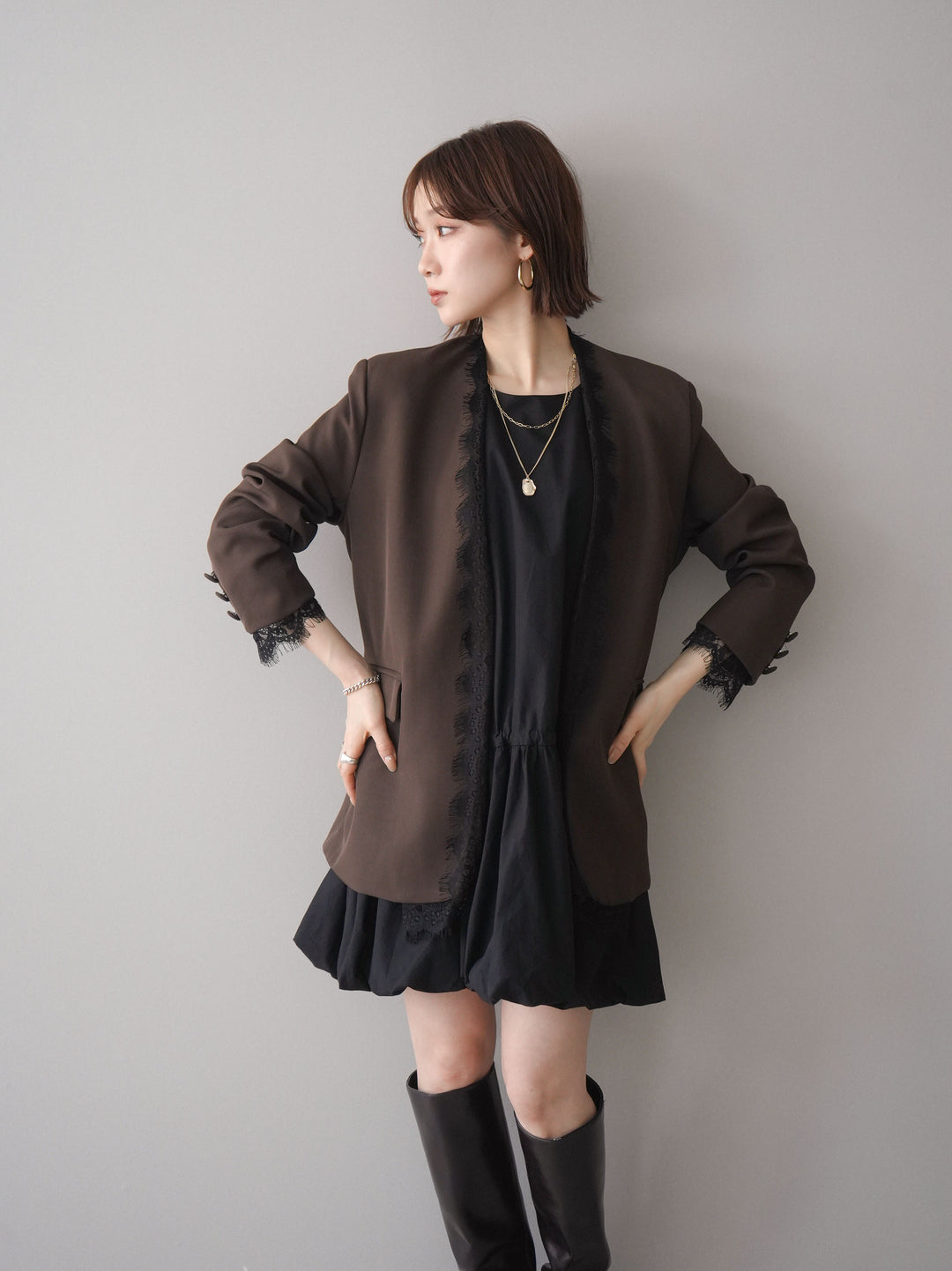 [予約]ノースリバルーンミニワンピース/black