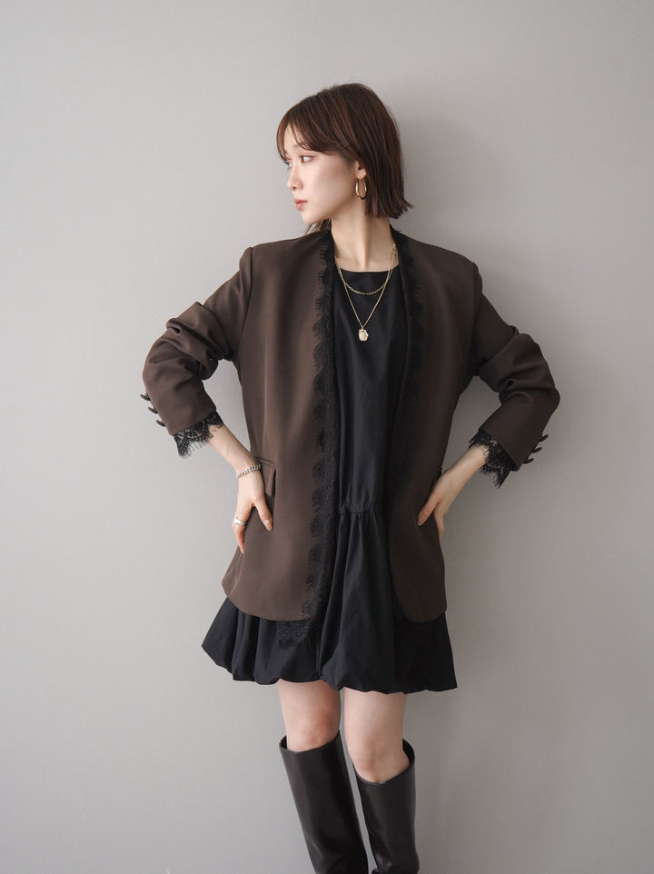 [予約]ノースリバルーンミニワンピース/black