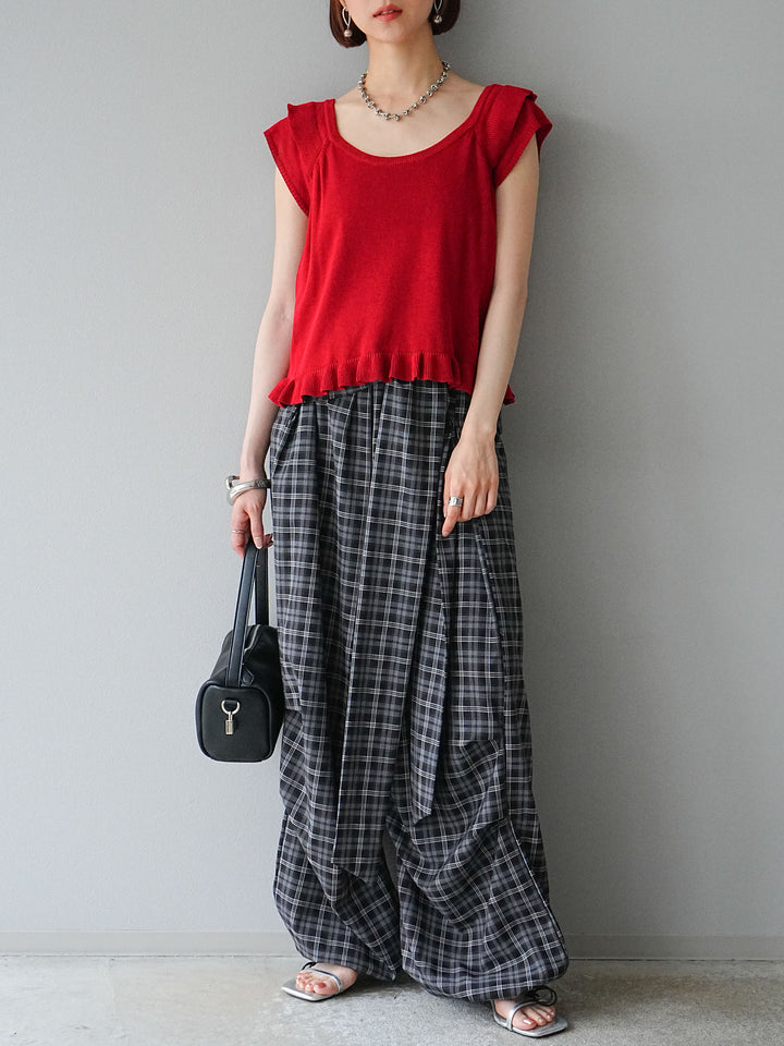 [予約]リネンタッチフリルニットタンクトップ/レッド