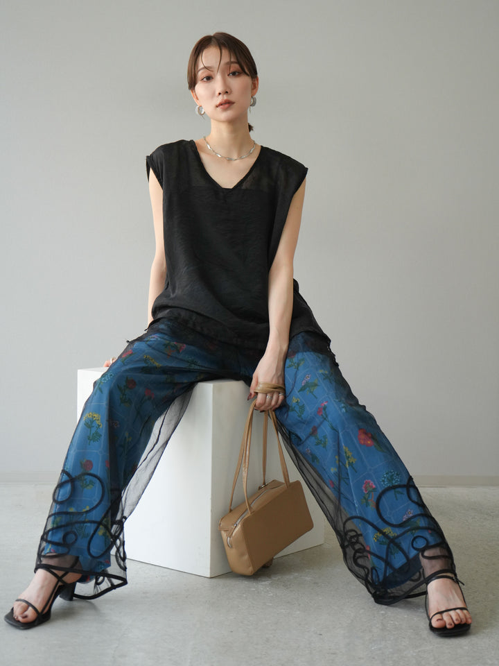 [予約]レースレイヤードオーガンジートップス/ブラック