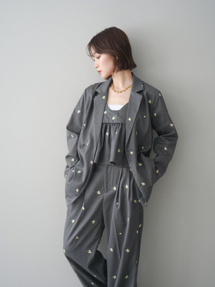 [予約]フラワー刺繍テーラードジャケット/gray