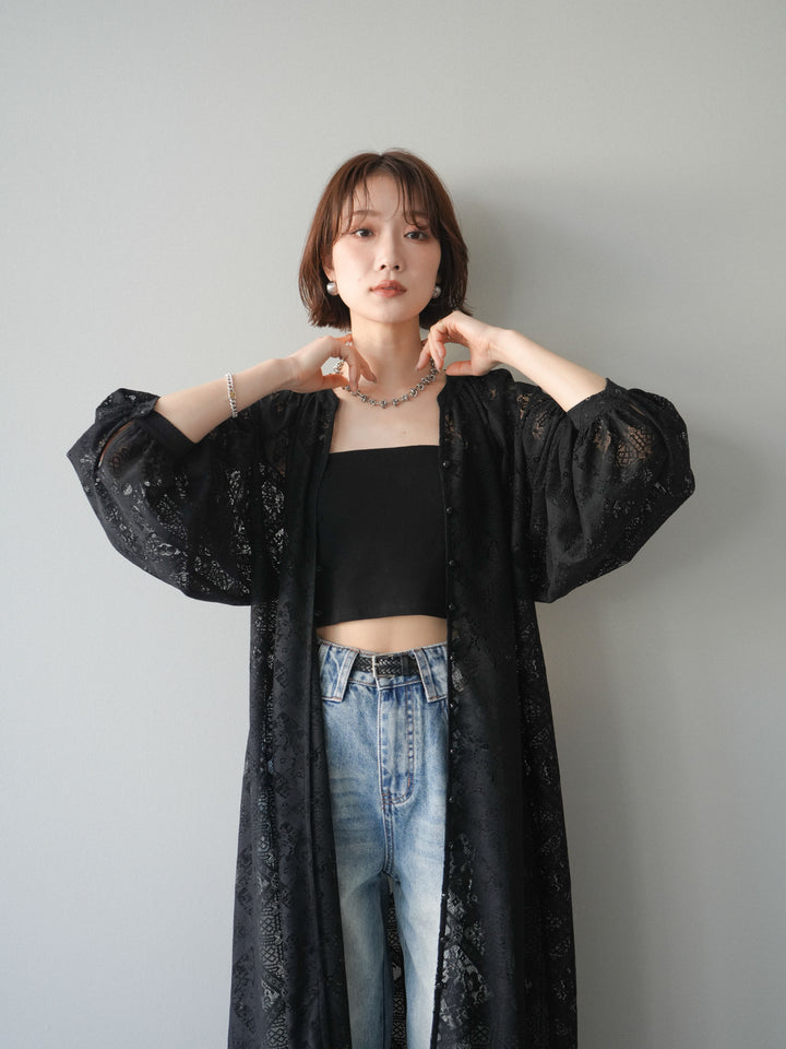 【預購】薄紗蕾絲長裙 / 黑色
