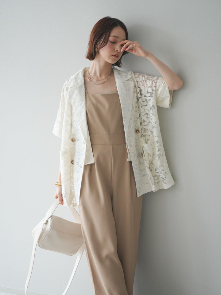 [予約]ショルダーリボンサロペット/beige