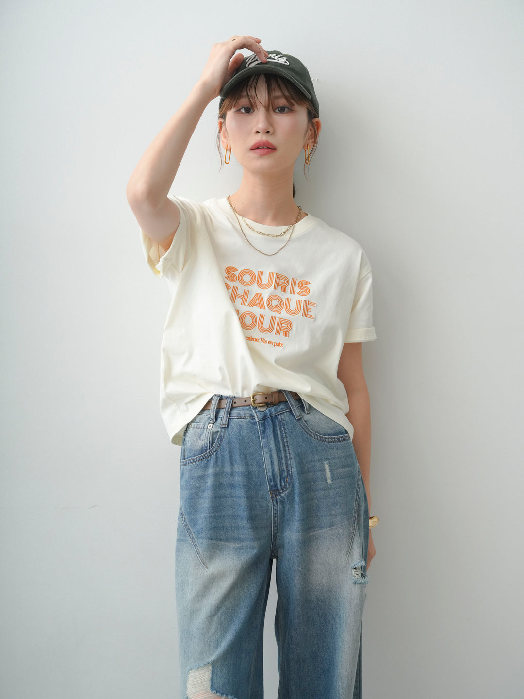 [予約]ロゴ刺繍TEE/ecru