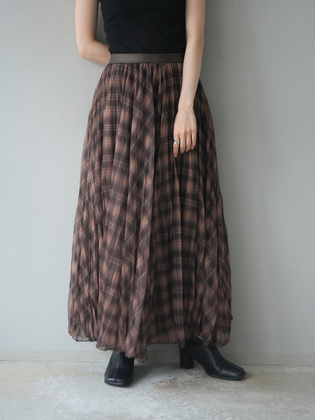 [予約]チェック柄ワッシャープリーツスカート/yellow