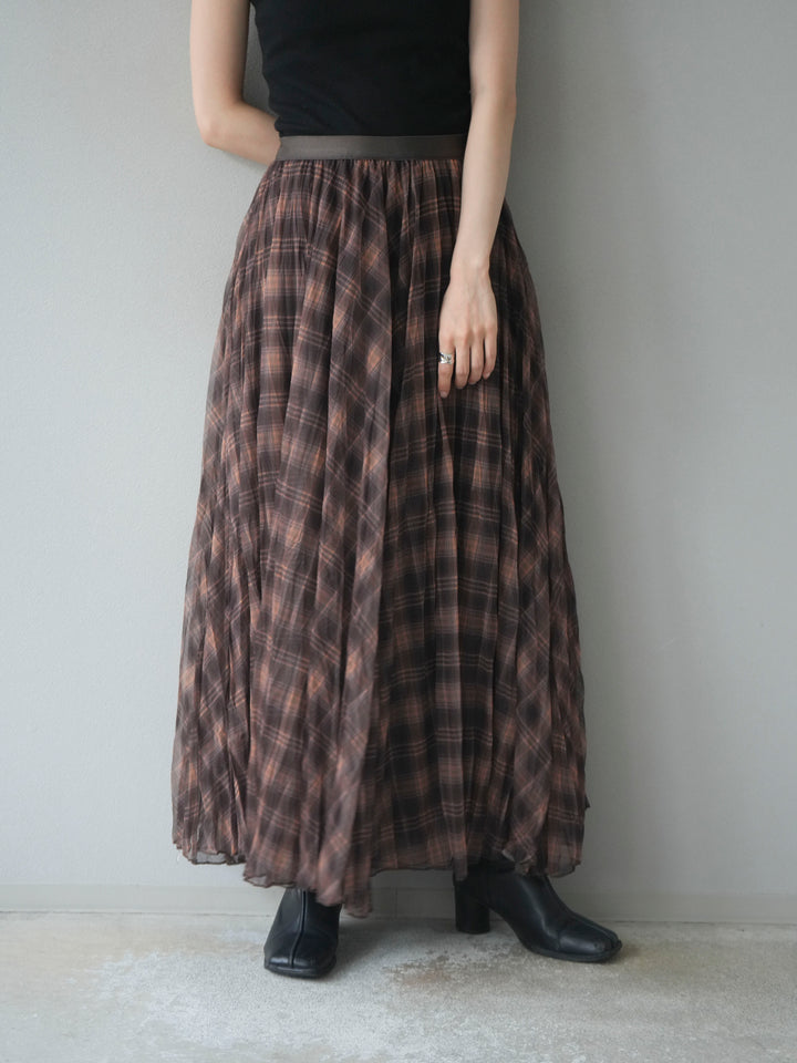 [予約]チェック柄ワッシャープリーツスカート/yellow