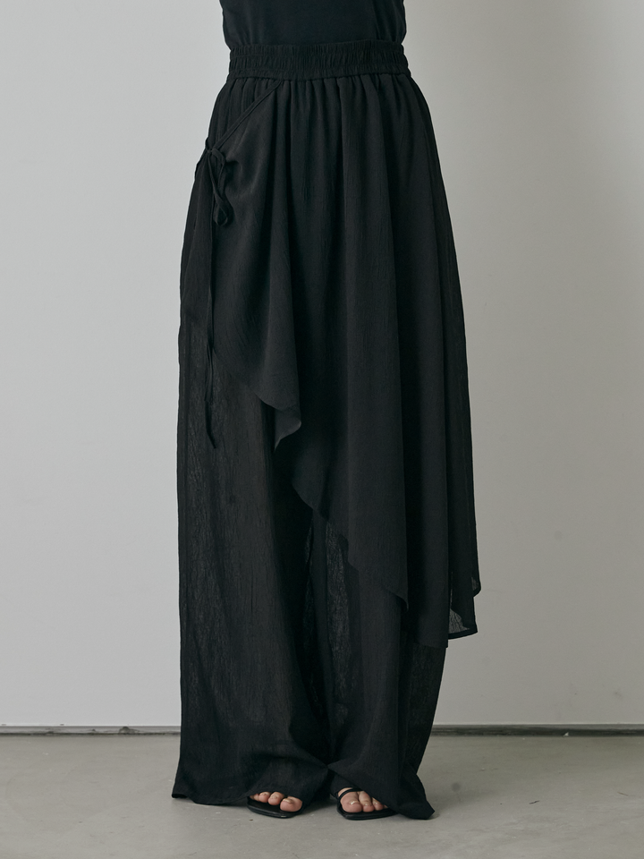 [預購] 薄紗洗衣機裹身設計褲/黑色