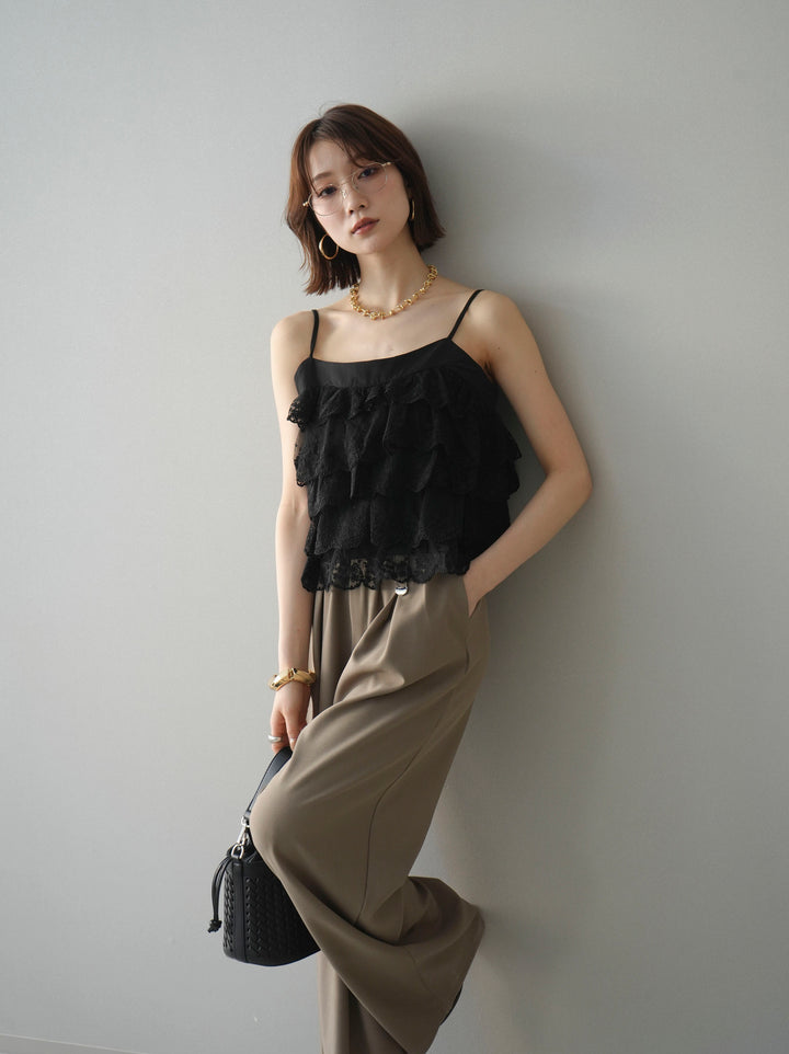 [SET]スカラップレースフリルキャミソール+ベルト付キーホルダーモチーフワイドパンツ(2set)