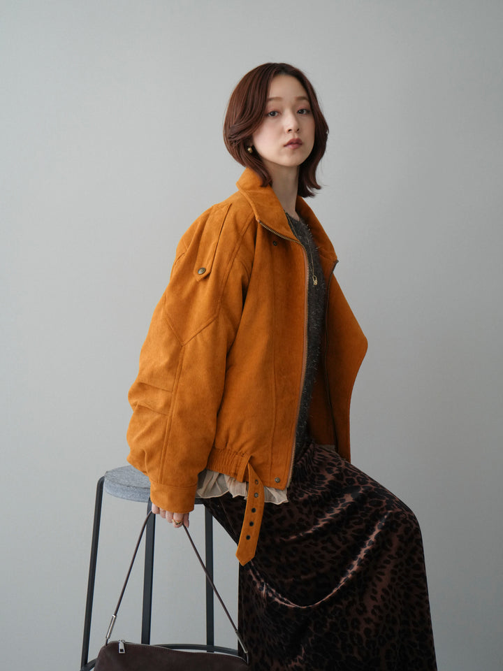 [SET]コーデュロイライダース裾レースブルゾン+モールラメミックスヤーンニットプルオーバー+レオパードベロアナロースカート(3set)