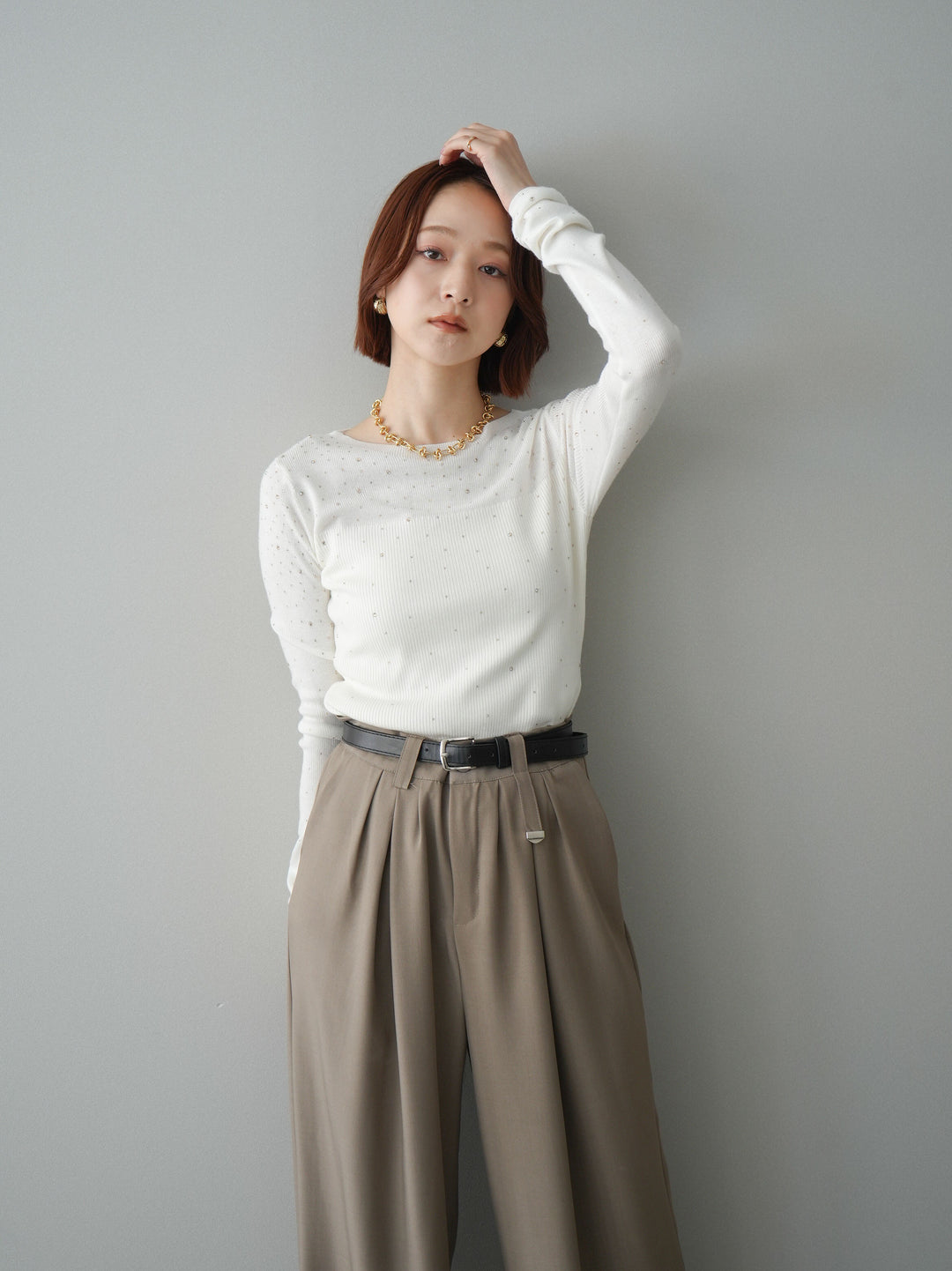 [SET]スパンコールシアーニットトップス+スパンコールシアーニットトップス(2set)