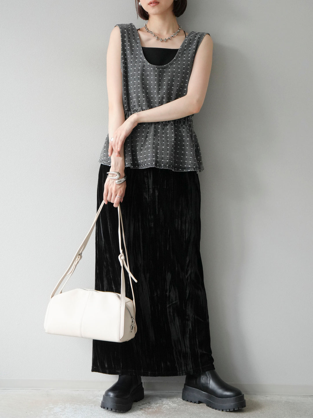 [予約]ジャガードデニム２WAYビスチェ/ブラック