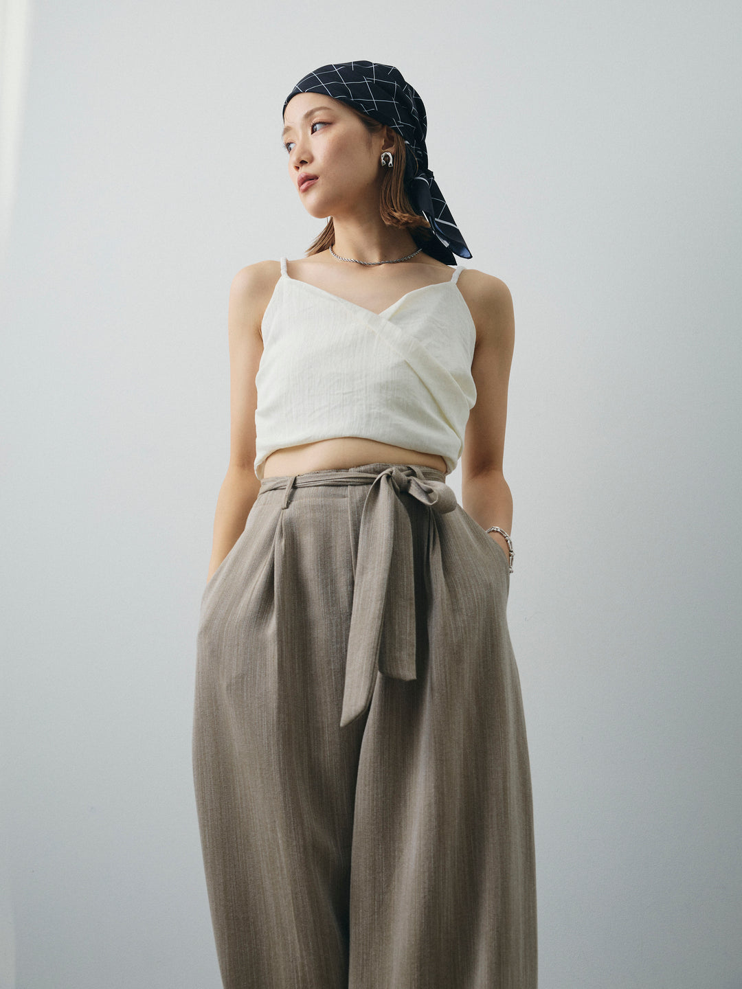 [予約]リネンライクカシュクールデザインビスチェ/ホワイト