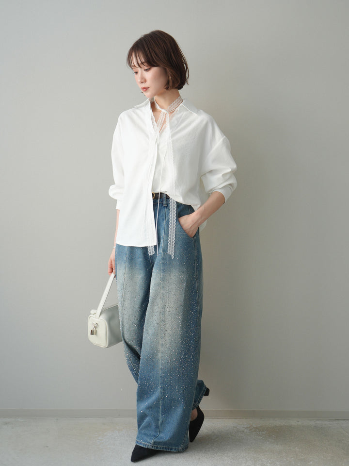 [予約]フロントビジューカーブデニムパンツ/blue