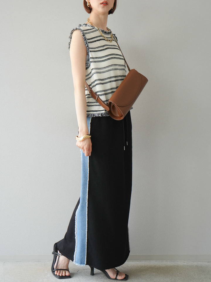 [予約]デニムドッキングスウェットスカート/ブラック