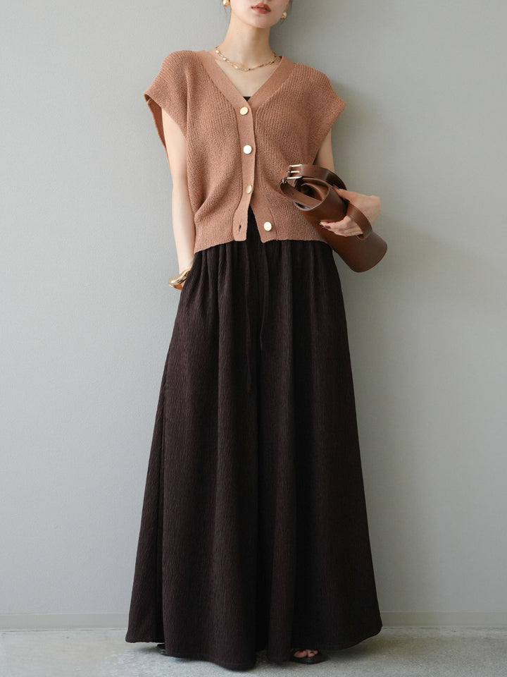 [予約]ゴールドボタンVネックニットカーディガン/ベージュ