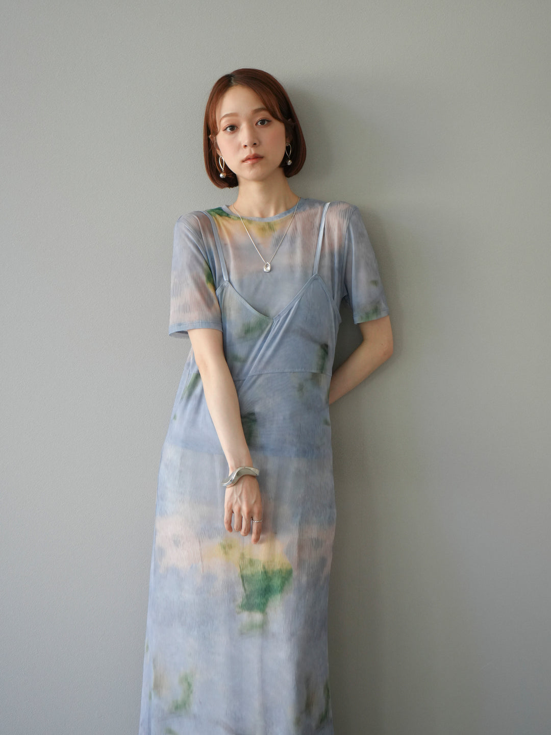 [予約]タイダイ柄シアーハーフトップス/サックス