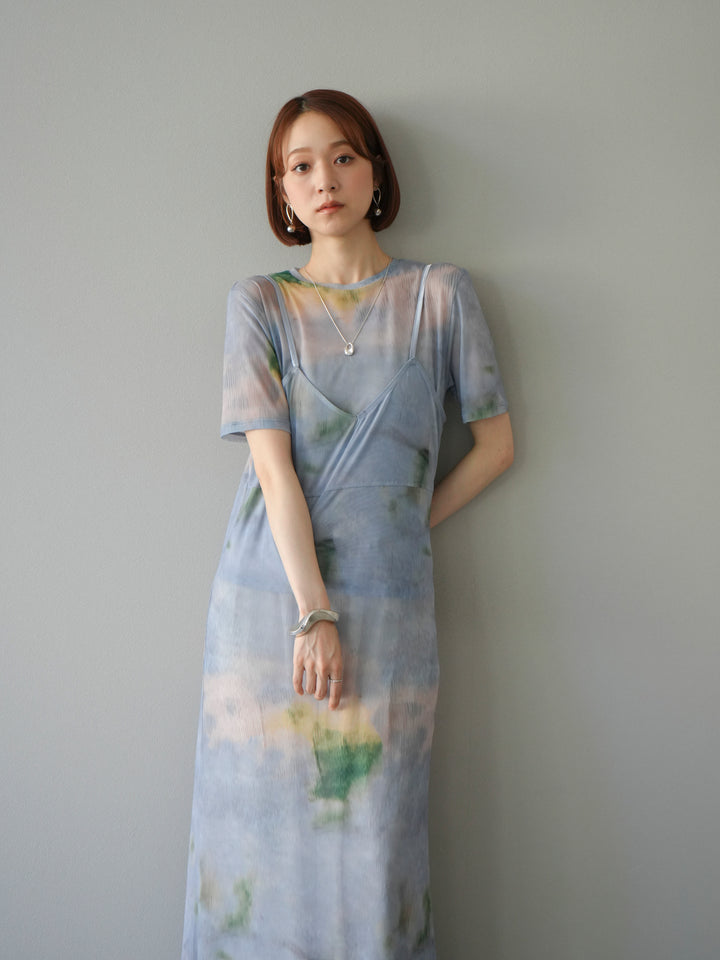 [予約]タイダイ柄シアーハーフトップス/サックス