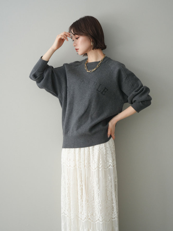 [予約]半ラバープリントロゴスウェットライクニットプルオーバー/mokucharcoal