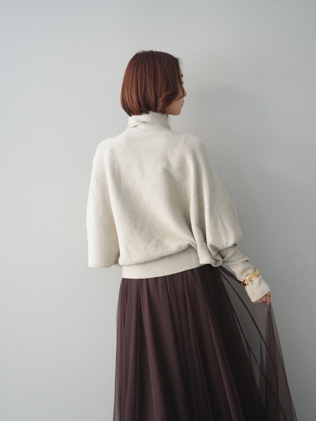 [予約]ボリュームドルマンタートルニットプルオーバー/ivory