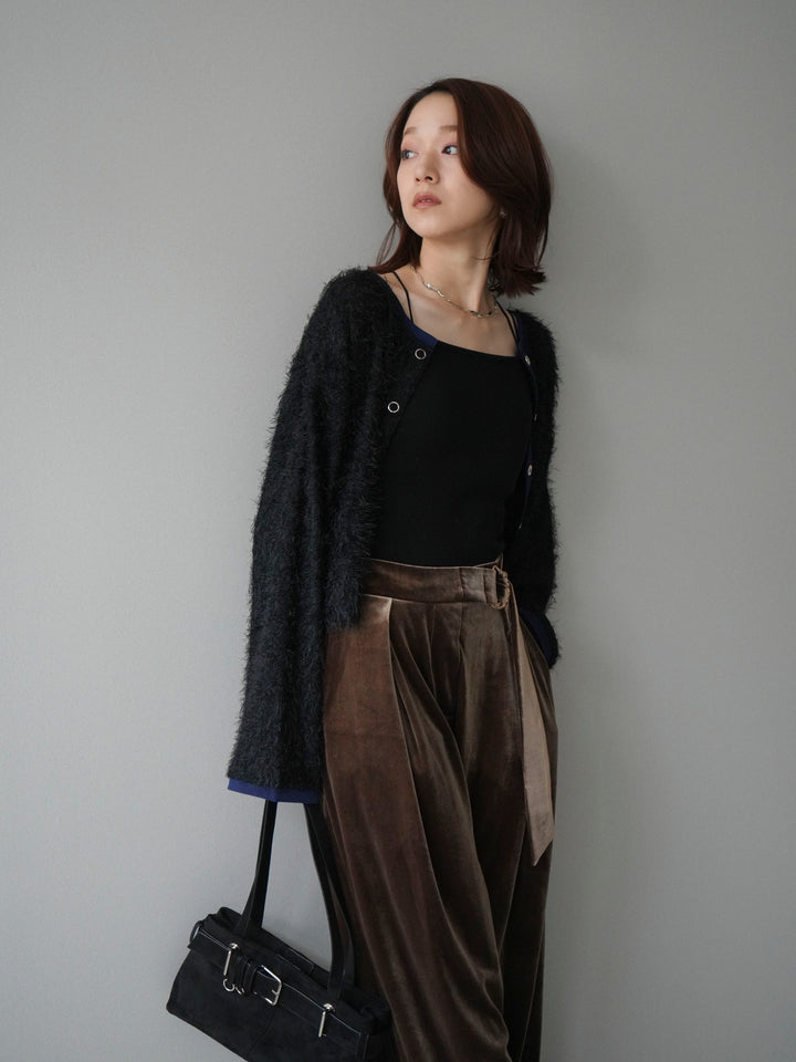 [予約]バイカラー2WAYシャギーニットカーディガン/black