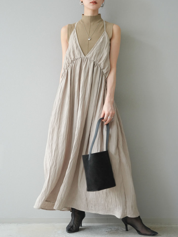 [予約]シボ加工シャイニーキャミワンピース/ベージュ
