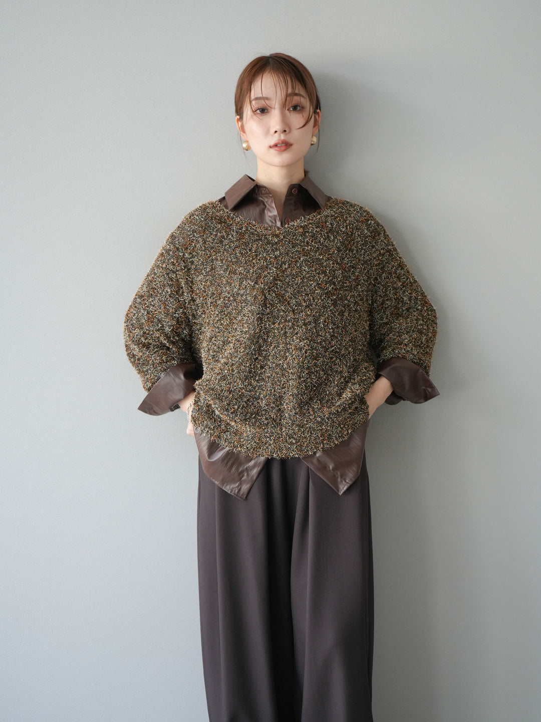 [予約]フェイクレザーシャツ/ブラック