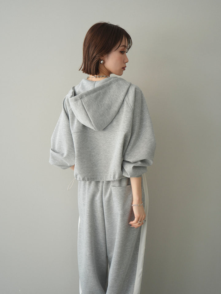 [予約]バイカラー異素材ライトポンチクロップドZIPフーディー/gray